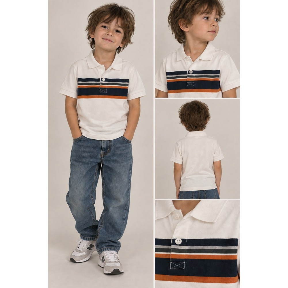 Gymboree Boys Size 4 White Striped Short Sleeve Cotton Polo Shirt NWT